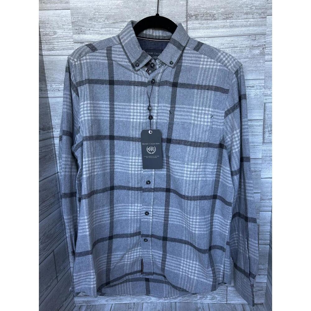 Report Collection Men’s Soft Touch Flannel Shirt Size Small Grey Plaid NWT